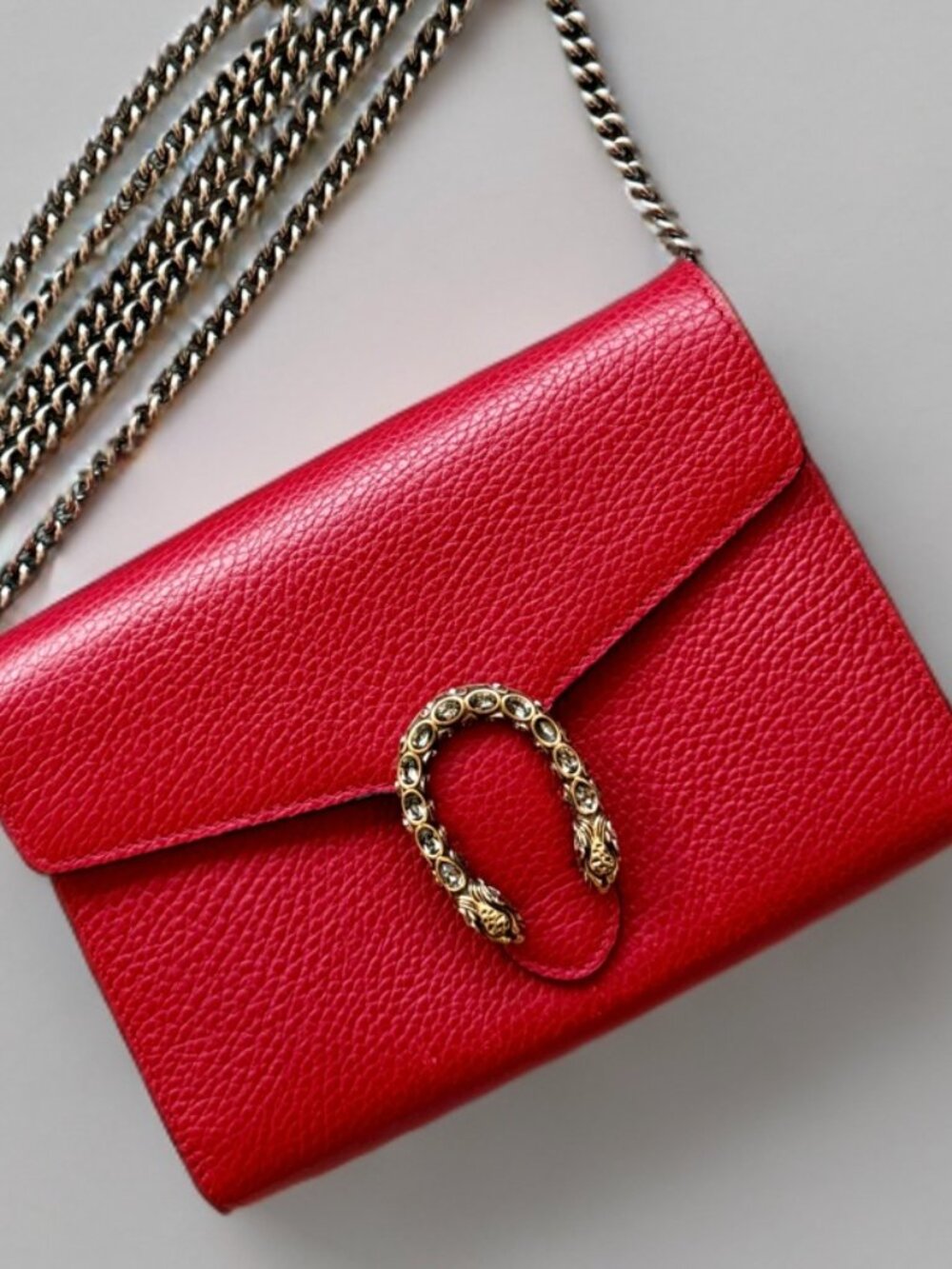 Gucci Red Leather Dionysus Wallet on a Chain